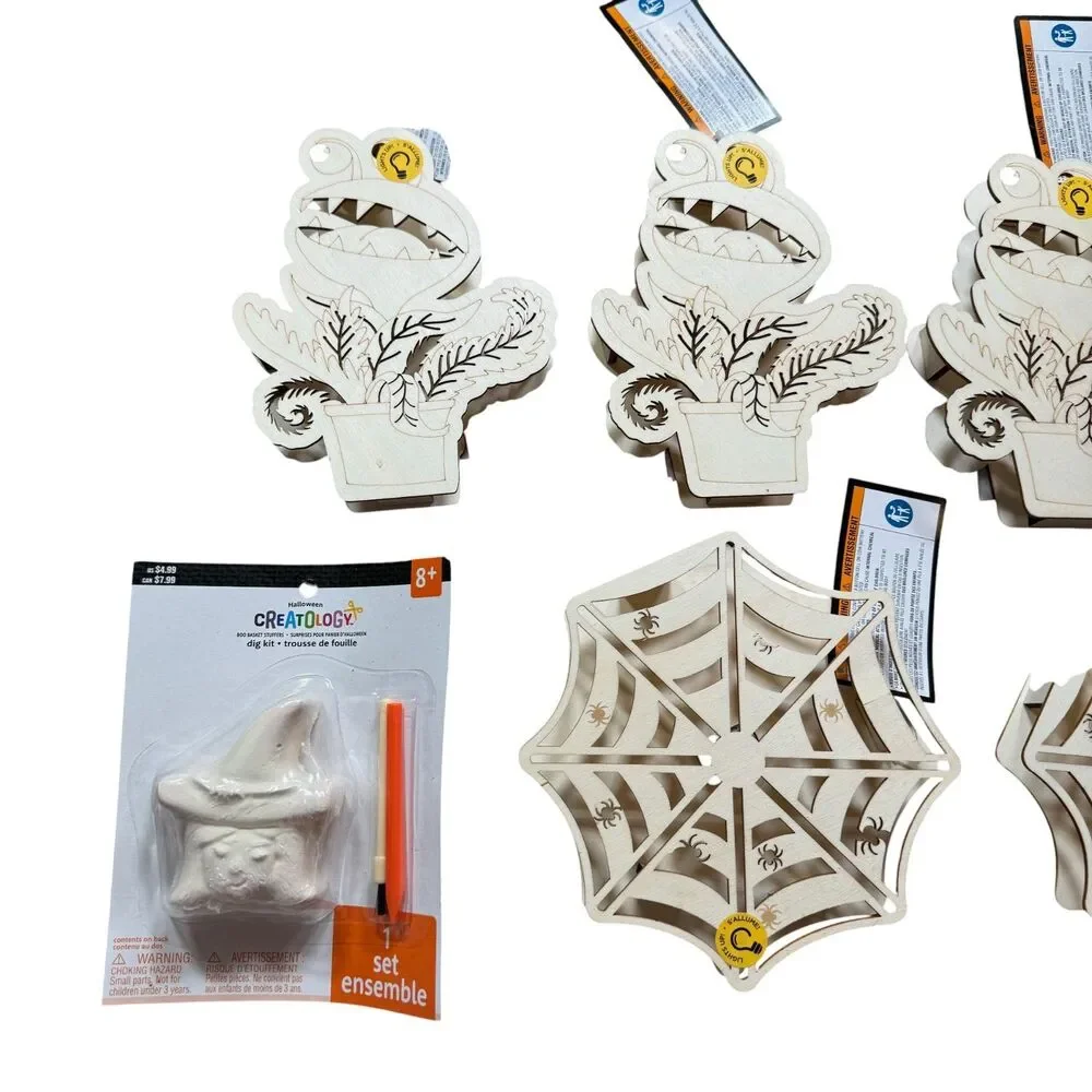 Halloween Craft Decor - DIY LED Plywood Painting Decorations LOT of 6 - Light Up